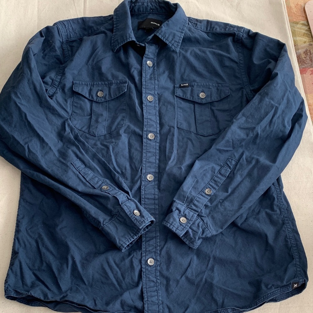 Winter | Hurley Men's Navy Cotton Casual Button Down Shirt, Size M